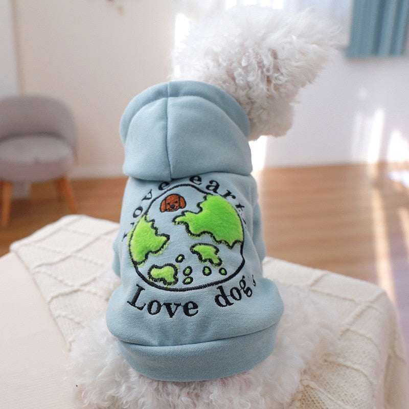 Love Earth Love Dogs Pastel Blue Warm Fleece Hoodie Jacket