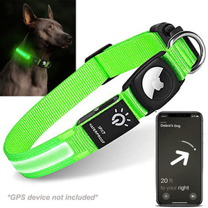 HikeTrack Apple Airtag GPS Tracker Led Light Safety Waterproof Dog Collar