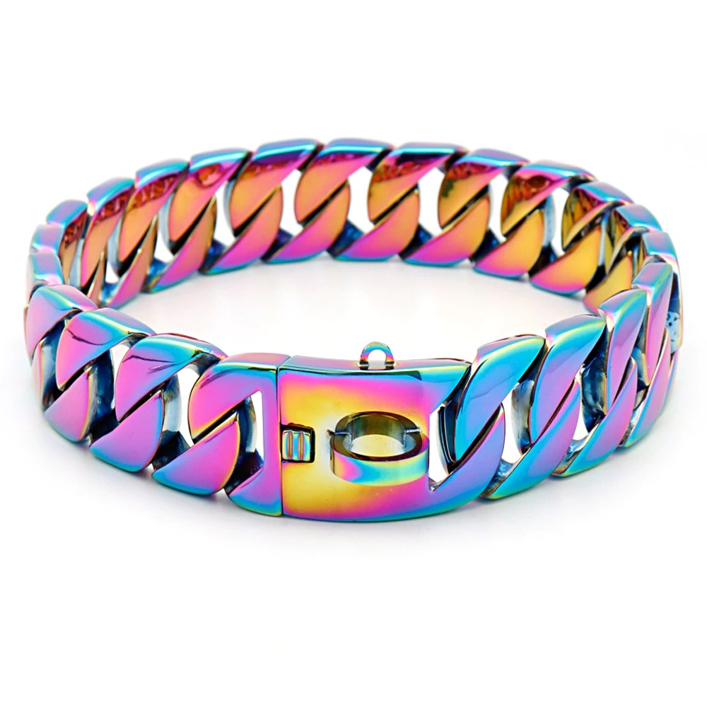 Premium Cuban Link Dog Collar-Iridescent Rainbow