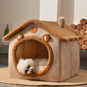 Fur Pet House For Small Dogs, Puppy Winter Igloo Fleece Warm House Bed
