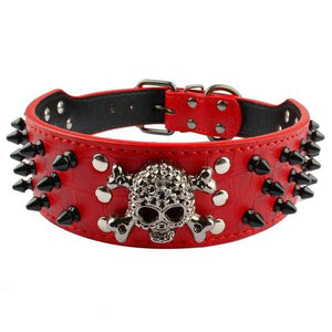 red skull spiked dog collar