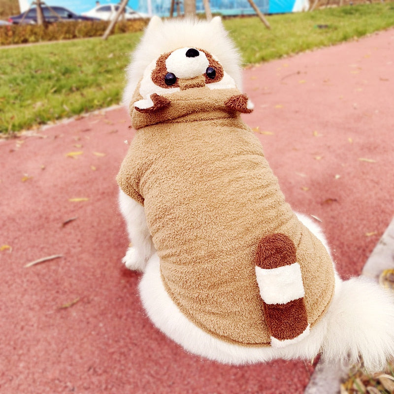 Cute Raccoon Dog Warm Winter Fleece Jacket Halloween Cosplay Party Costume