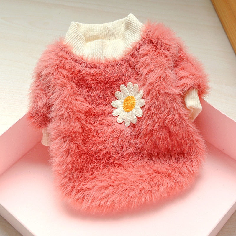Munchkin Retro Pink Flower Cute Warm Fleece Winter Sweater