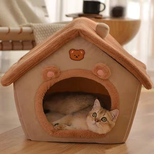 Fur Pet House For Small Dogs, Puppy Winter Igloo Fleece Warm House Bed