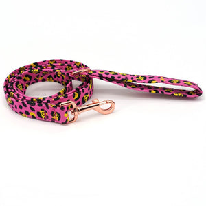 Smiley Face Leopard Fuchsia Hot Pink Bow Tie Collar Leash Set