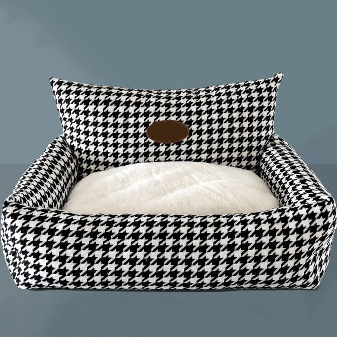 Ultimate Comfy and Cozy: Houndstooth Print Pet Bed for Dogs and Cats