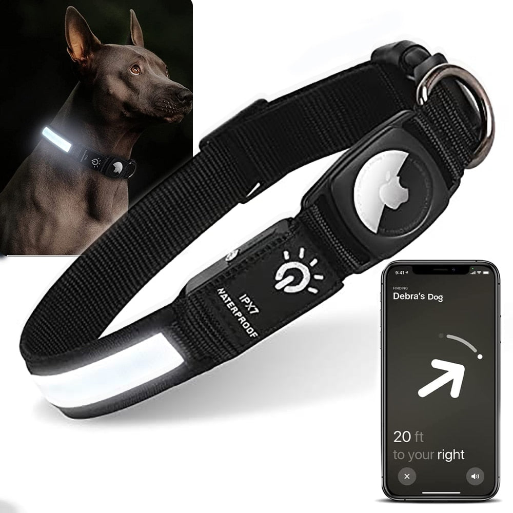 HikeTrack Apple Airtag GPS Tracker Led Light Safety Waterproof Dog Collar