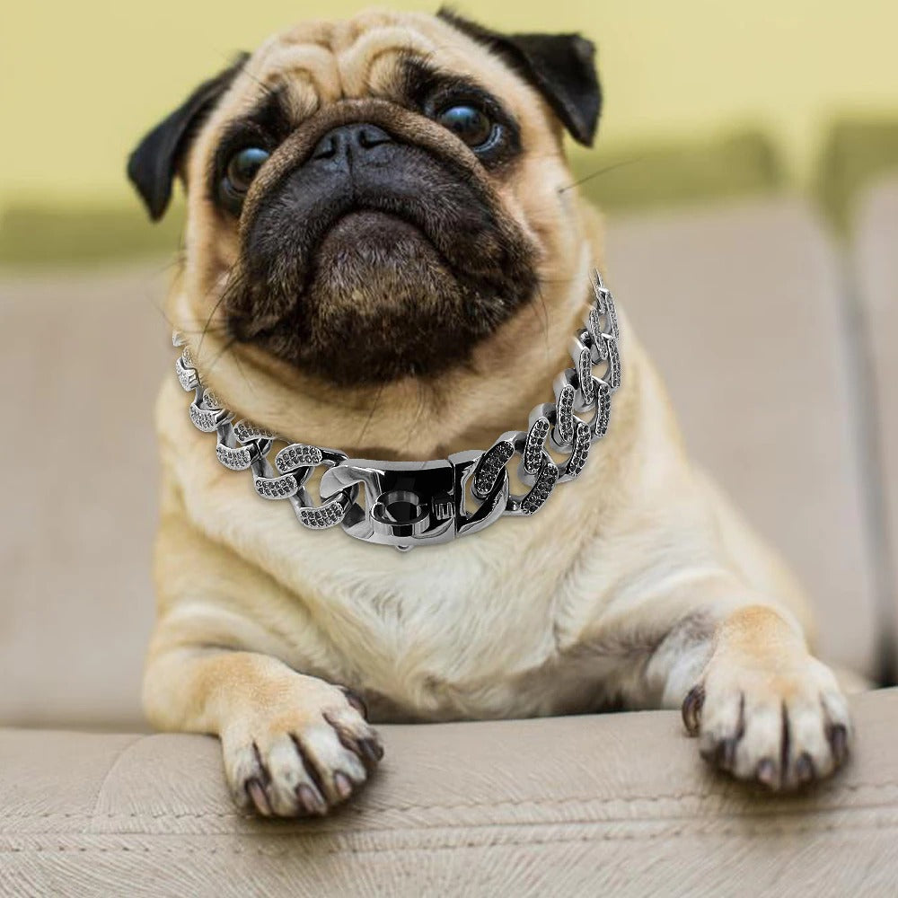 Silver Cuban Link Dog Chain Collar