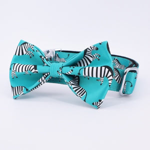 Zebra Green Dog Bowtie Collar With Leash Set
