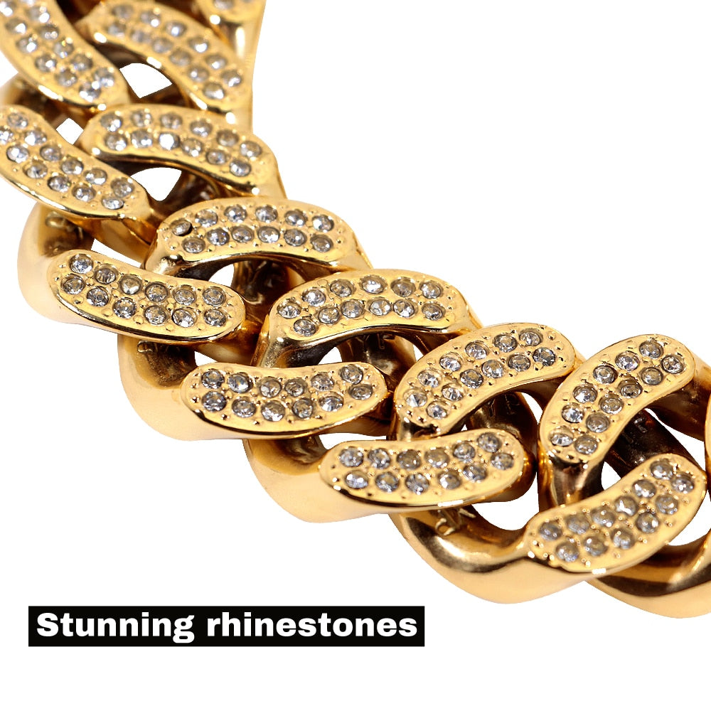 Miami Rhinestone Cuban Link Dog Collar-Gold