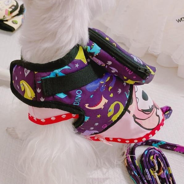 Purple Puppy Dog School Harness Backpack With Leash Set-happy paws dog lounge