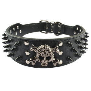 black skull spiked dog collar