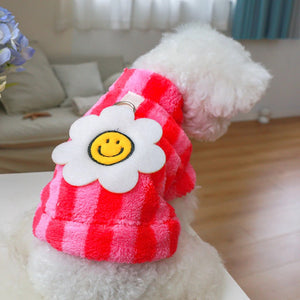 Smiley Face Retro Flowers Polar Fleece Warm Dog Winter Sweater