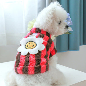Smiley Face Retro Flowers Polar Fleece Warm Dog Winter Sweater